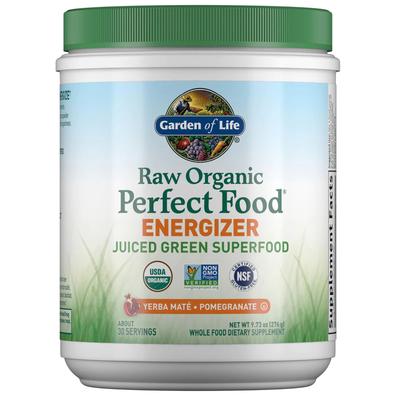 Garden of Life Raw Organic Perfect Food Energizer container on a white background