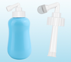 Blue Portable bidet with white pump on a light blue background