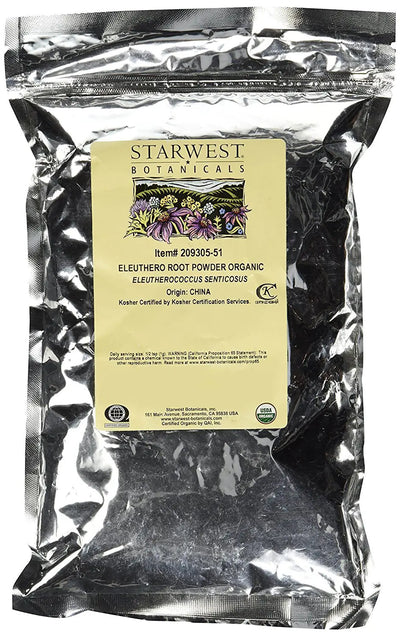 Starwest Botanicals Eleuthero Root Powder package with label
