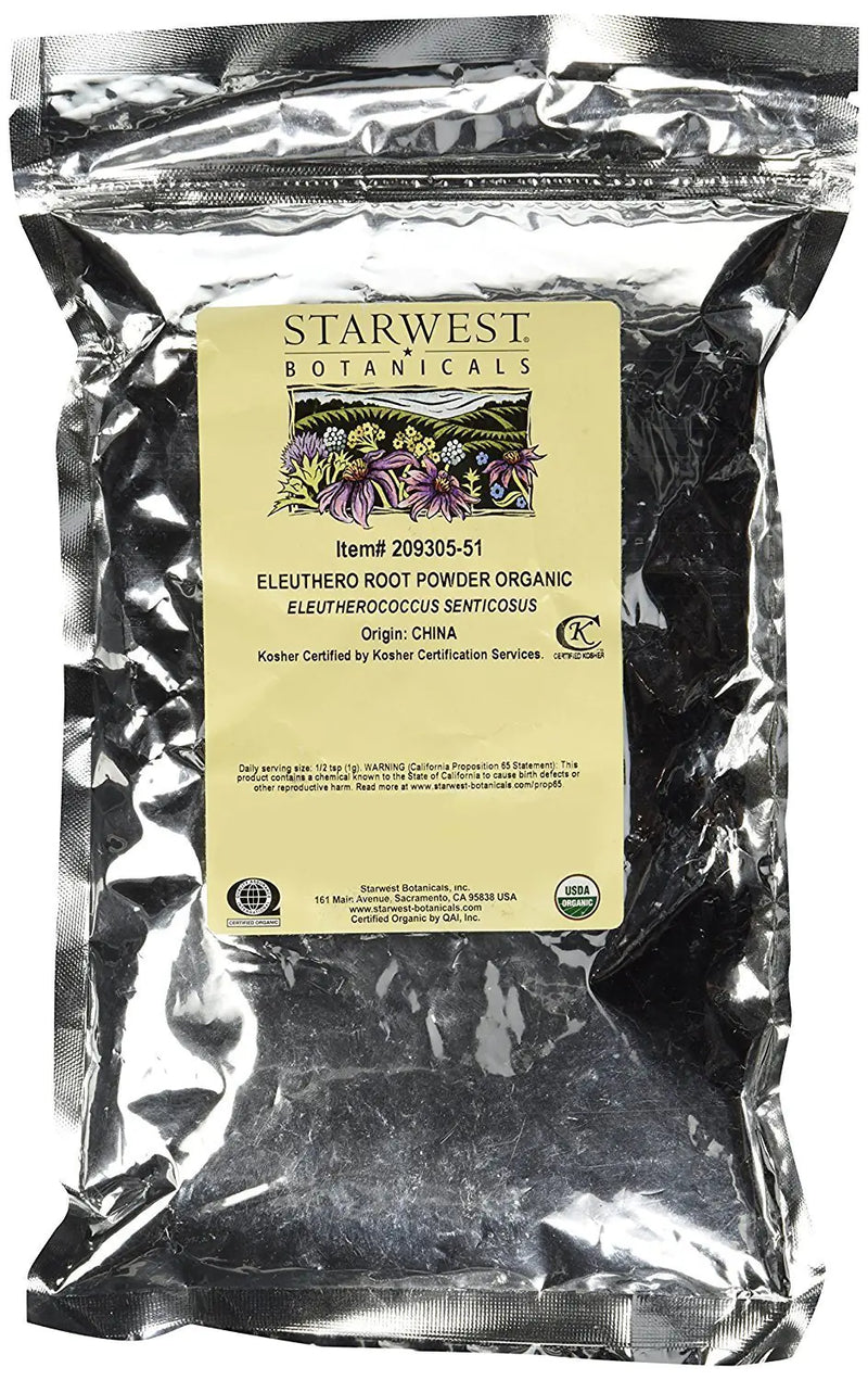Starwest Botanicals Eleuthero Root Powder package with label