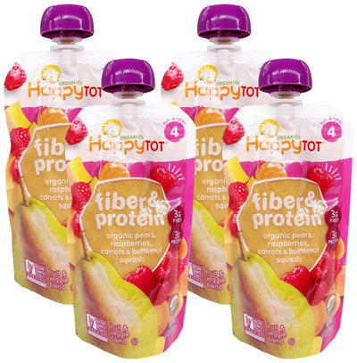 Happy Tot Organics Baby Food Fibre Protein Peer Raspberry Squash Organic 4 Ounce (Pack of 4)