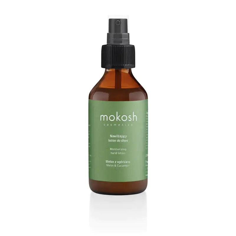 Mokosh cosmetic bottle with green label on a white background