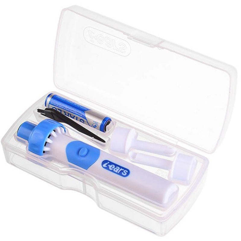 Lears ear cleaning kit with two tubes, a brush, and an applicator in a clear case on a white background.