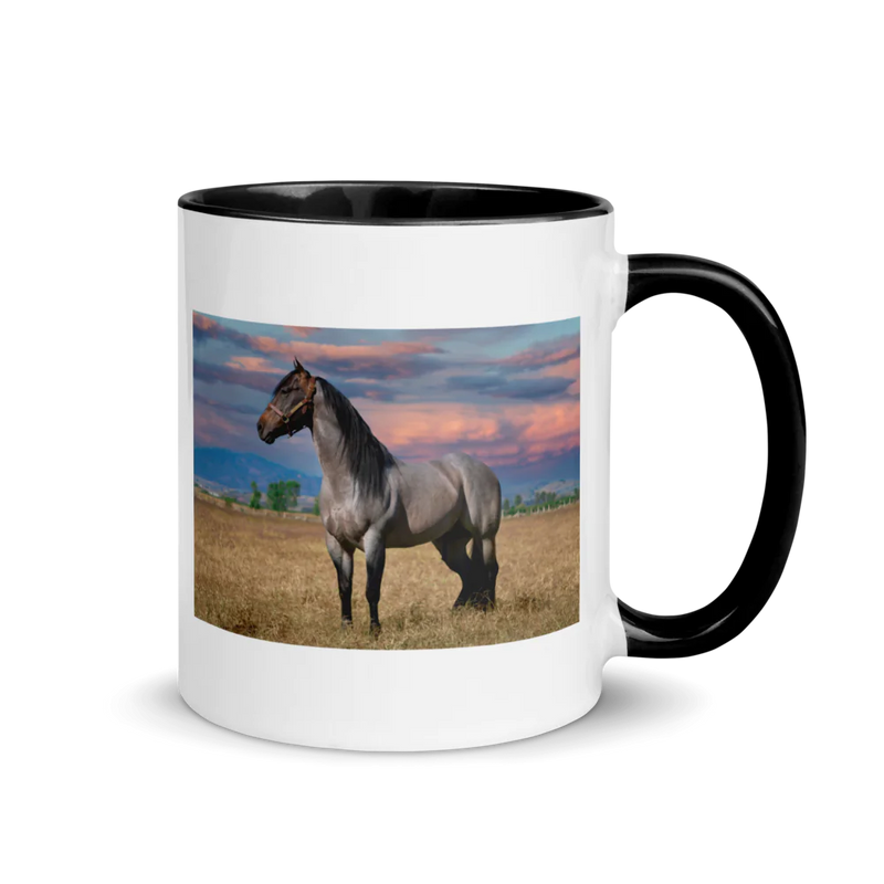 Ceramic Mug with Color Inside Horse in Front of Purple Sky Design