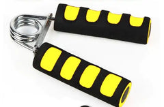 Hand grip with black and yellow design on a white background