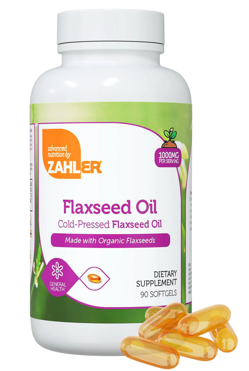 Zahler Flaxseed Oil supplement bottle with capsules on a white background