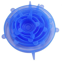 Stack of Blue silicone lids on a white background