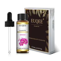 EUQEE essential oil bottle with dropper and packaging on a white background