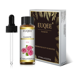EUQEE essential oil bottle with dropper and packaging on a white background