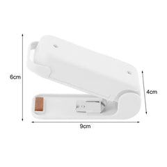 White mini bag resealer with dimensions labeled on a white background