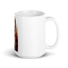White ceramic mug with a handle on a white background