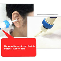 Ear cleaning tool with a high-quality elastic and flexible suction head being used on an ear.