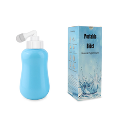Blue portable bidet with packaging on a white background