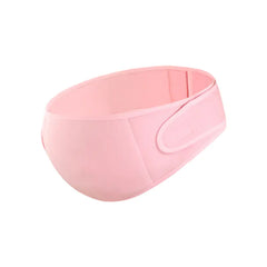Pink maternity waist support belt with multiple straps on a white background
